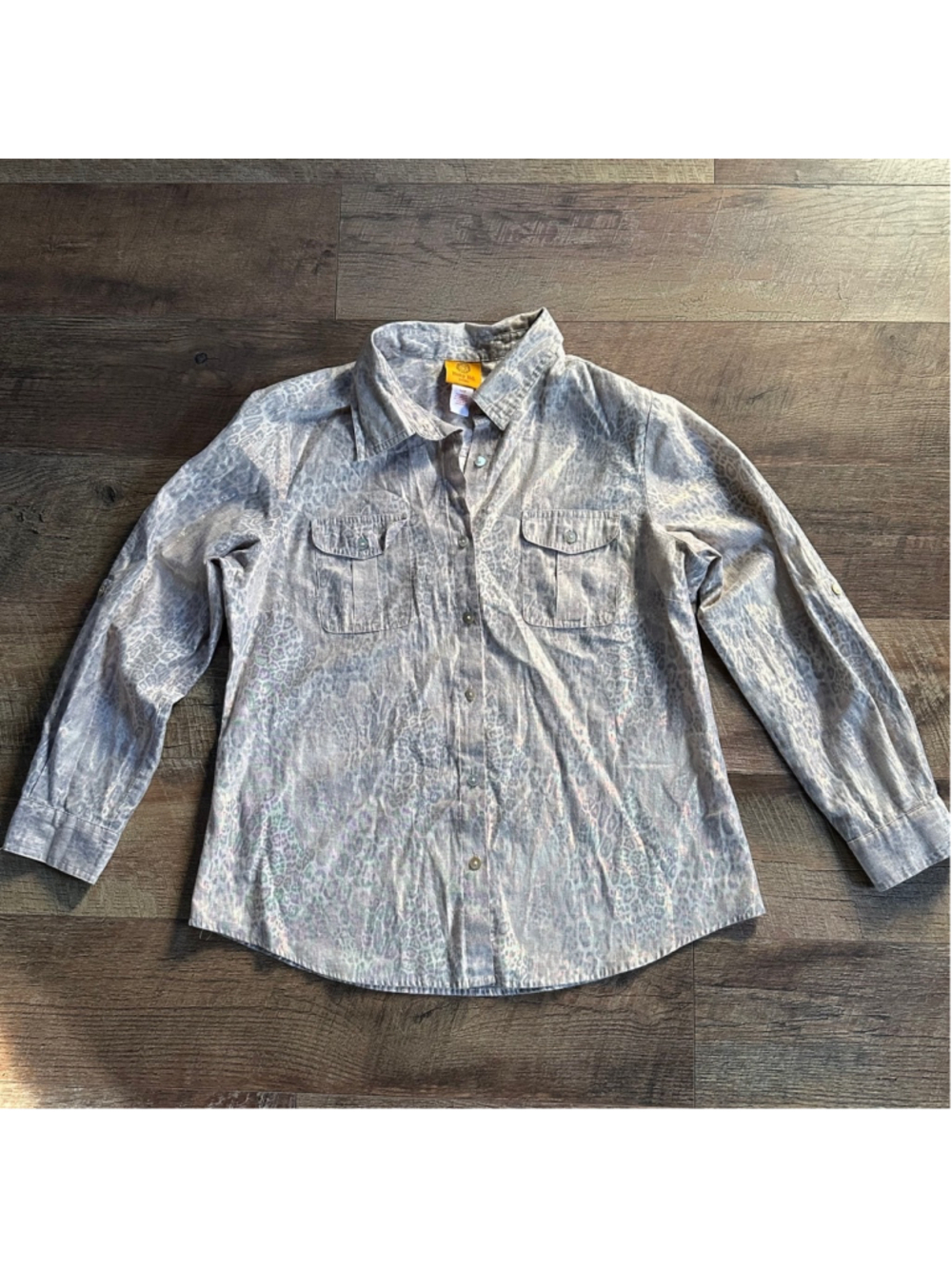 Women's Ruby Rd. Button Down Shirt Size 14P Gray Animal Print Summer